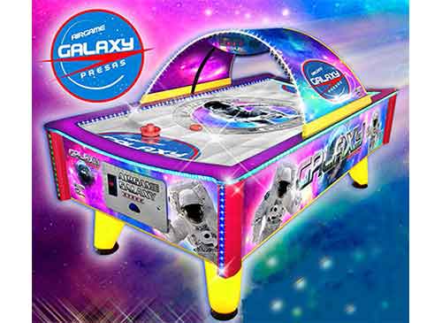 - Mesa de Aire, Air Hockey, con terreno de juego curvo, Presas AIRGAME GALAXY, concebida para salones de juego y centros de ocio