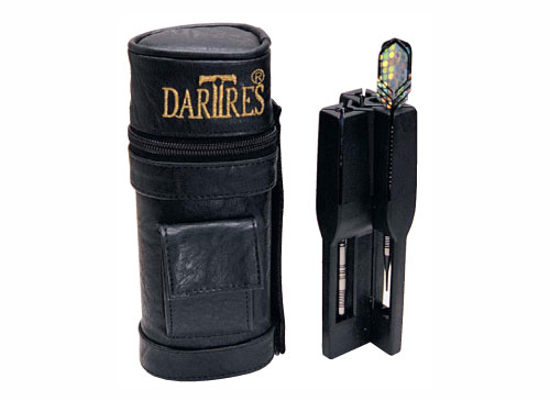 funda piel dartres para dardos,  3 dardos, con tridente, protector ABS, clip para cinturón