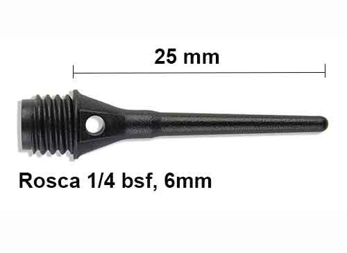 bolsa de 1000 puntas para dardos M6, rosca gruesa ¼ bsf=6mm, longitud 25 mm, color negro