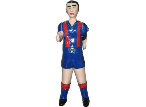 jugador, muñeco, aluminio, futbolines cataluña, cordoba, pintado, azulgrana, altura 136 mm, con imán de neodimio para pegar en superficies metálicas ferromagnéticas