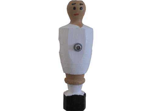 jugador, muñeco, de futbolín, de madera, pintado a mano, blanco, altura 119 mm, con imán de neodimio para pegar en superficies metálicas ferromagnéticas