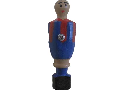 jugador, muñeco, de futbolín, de madera, pintado a mano, azulgrana, altura 119 mm, con imán de neodimio para pegar en superficies metálicas ferromagnéticas