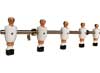Percha, colgador, de 5 muñecos, jugadores de futbolín, de madera pintados a mano en blanco, munecos originales del futbolín tipo madrileño. Barra maciza cromada de 50 cms.