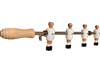 Percha, colgador, de 4 muñecos, jugadores de futbolín, de madera pintados a mano en blanco, munecos originales del futbolín tipo madrileño, con puño de madera. Barra maciza cromada de 50 cms.