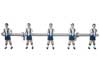 Percha, colgador, de 5 muñecos, jugadores de futbolín, de metal,  pintados  blanquizalues, munecos originales del futbolín tipo cataluña, brazos desmontables. Barra maciza cromada de 50 cms.