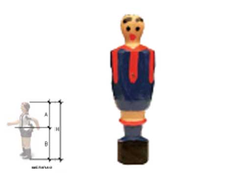 jugador, muñeco, de futbolín, madera, pasador, azulgrana, standar, medidas A= 48 mm, B= 71 mm, H= 119 mm