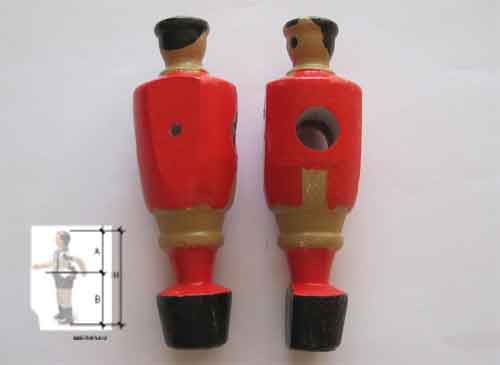 portero, muñeco, de futbolín, madera, pasador, rojo, standar, medidas A= 48 mm, B= 71 mm, H= 119 mm