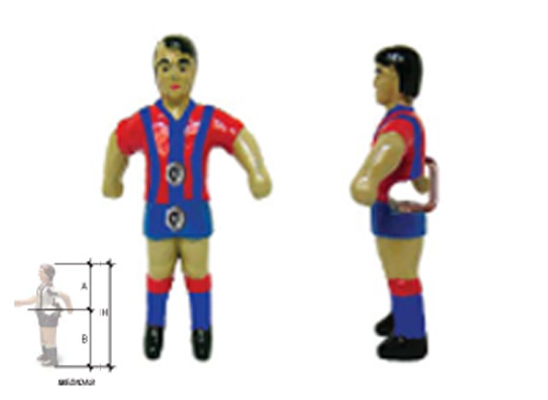 jugador, muñeco, de futbolín, aluminio, blanco, abrazadera, para barras de diámetro de 13 mm, medidas A= 62 mm, B= 74 mm, H= 136 mm