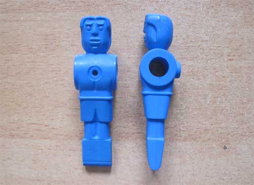 jugador, muñeco plástico nylon, azul, para futbolin barra de 16mm de diámetro,  medidas: A=42mm, B=72mm, H=114mm
